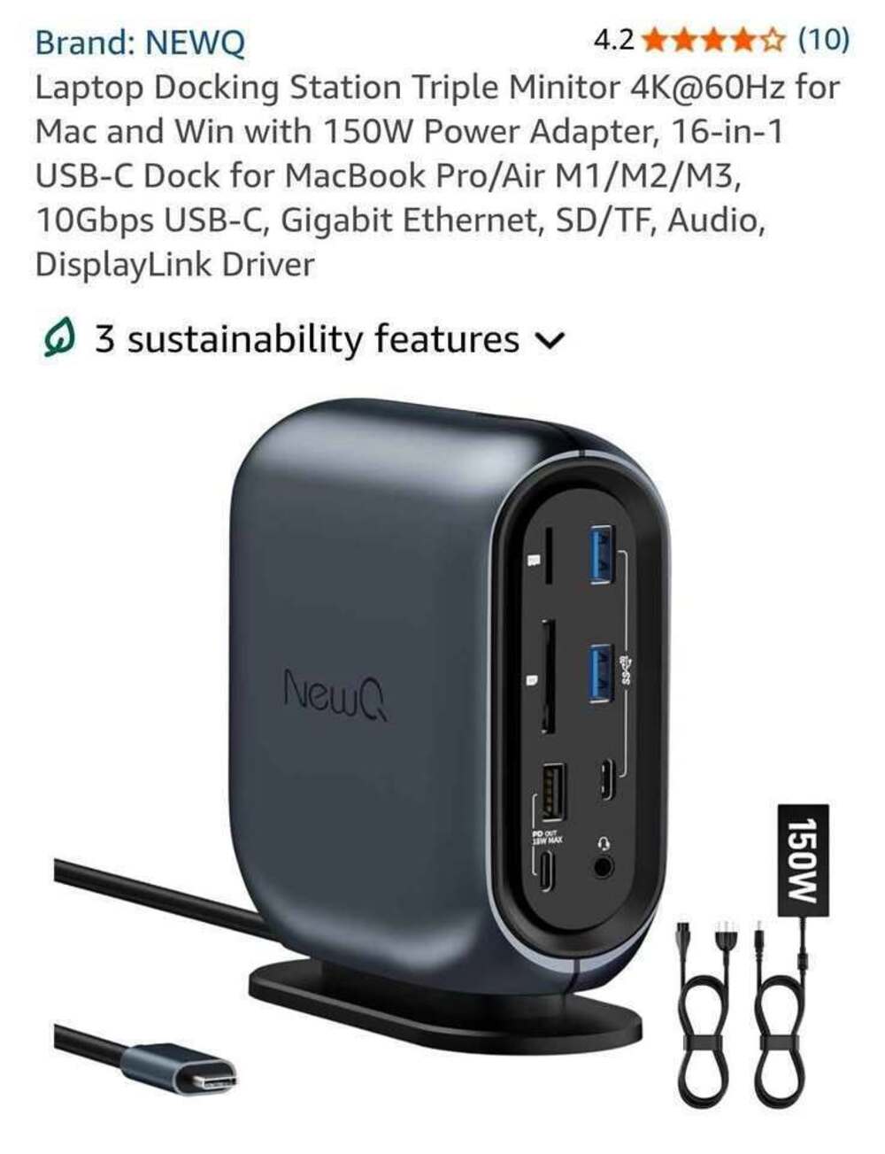 Laptop Docking Station Triple Minitor 4K@60Hz for Mac and Win with 150W Power Ad